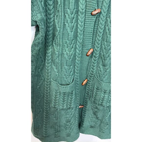 Aran Crafts Merino Wool Green Cable Knit Fisherman Ireland Cardigan Women's XL - Picture 8 of 11